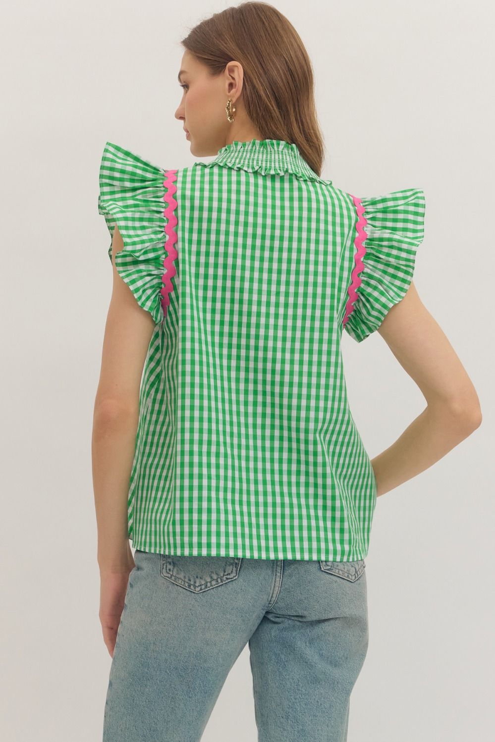 Checkered Flutter Sleeve Top