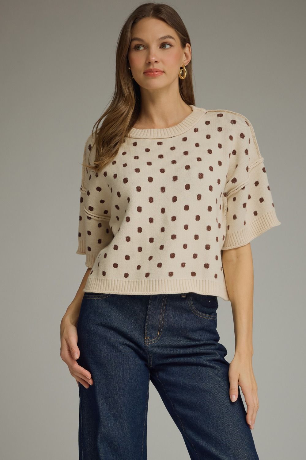 Polka Dot Short Sleeve Sweater