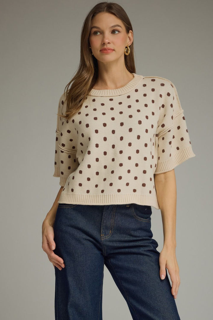 Polka Dot Short Sleeve Sweater
