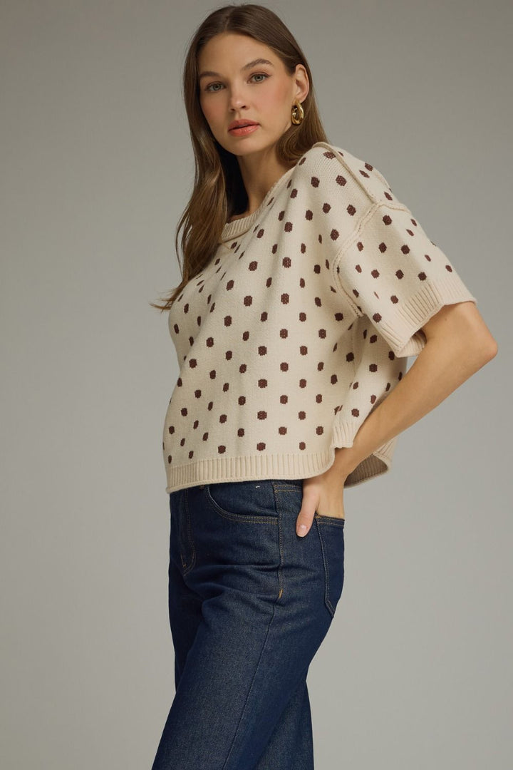 Polka Dot Short Sleeve Sweater