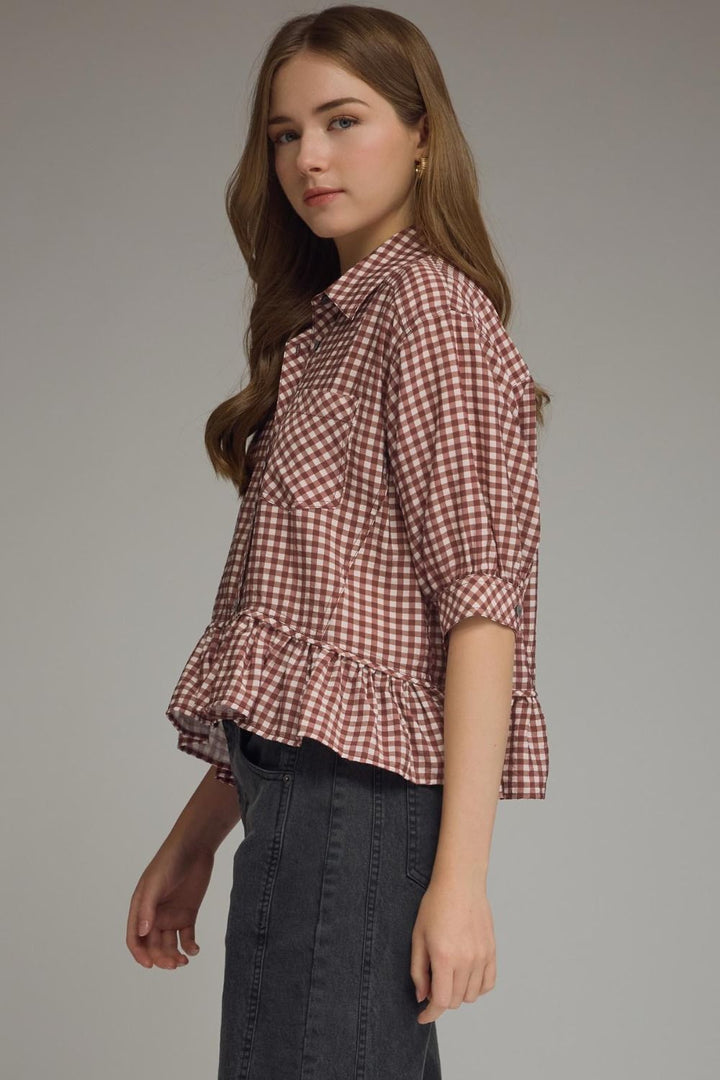 Ruffle Hem Gingam Top