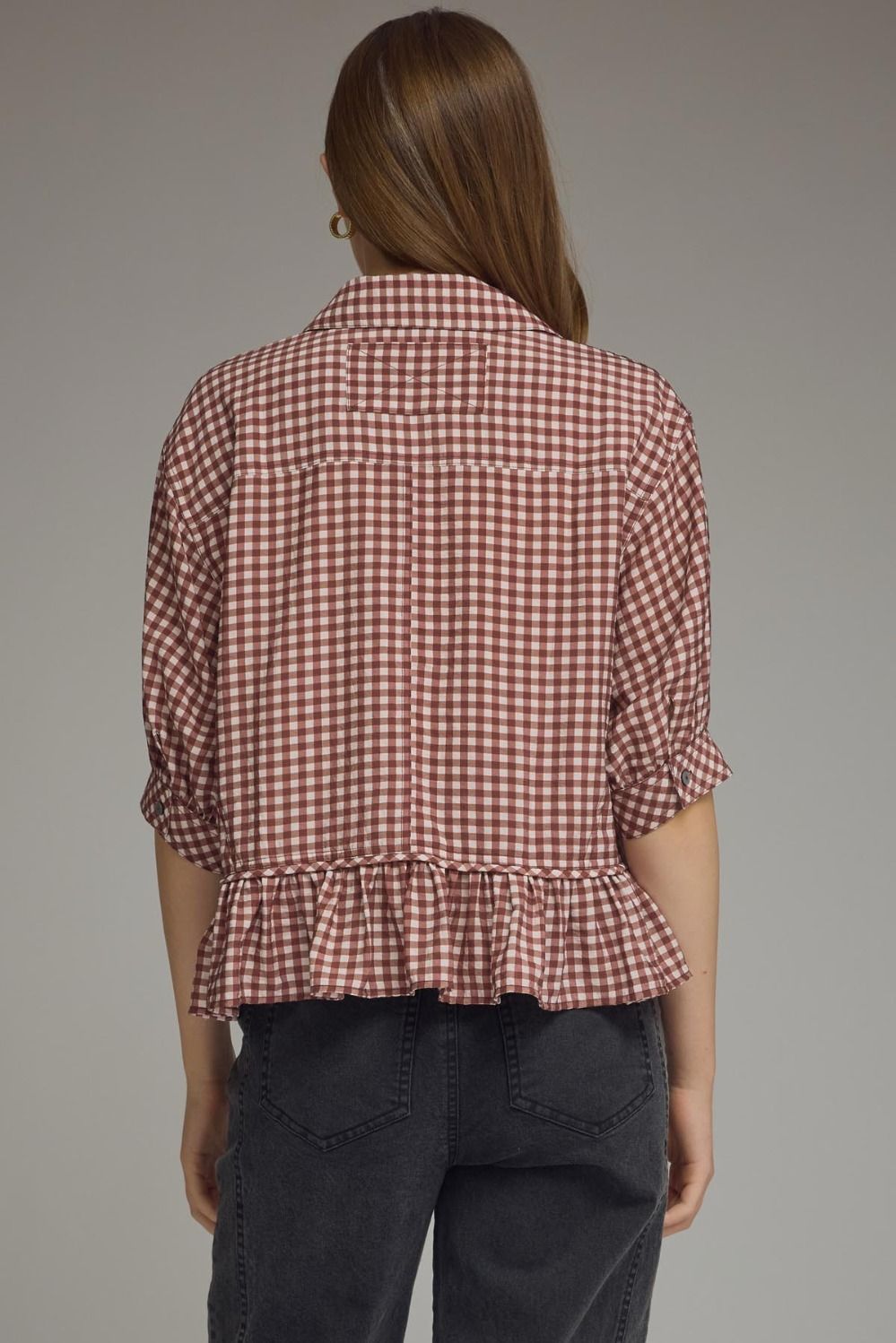 Ruffle Hem Gingam Top