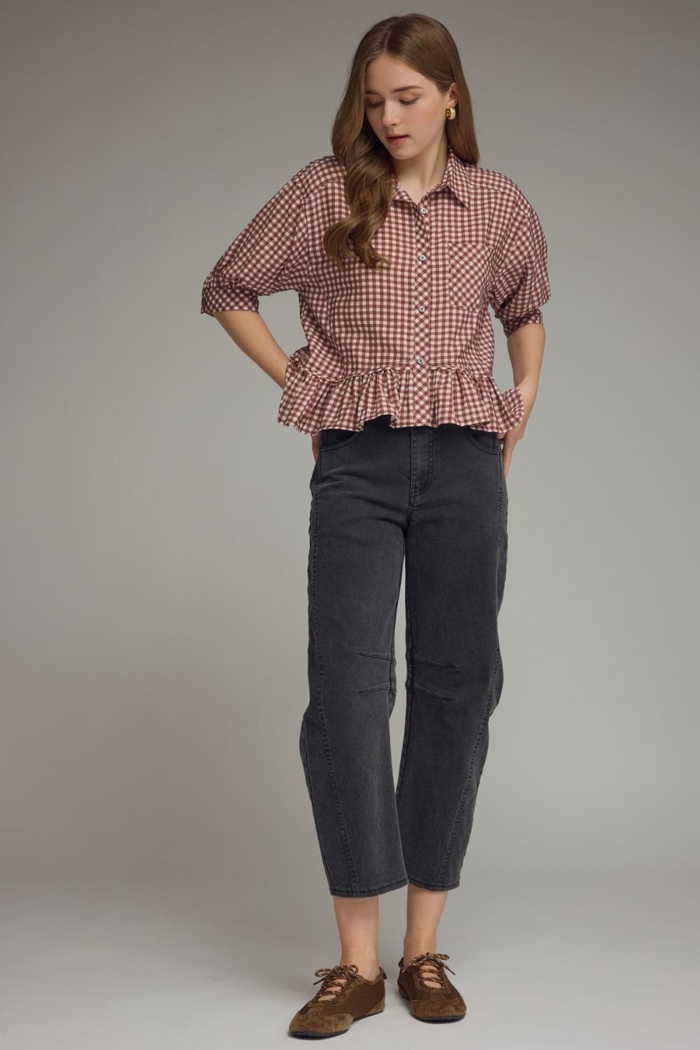 Ruffle Hem Gingam Top