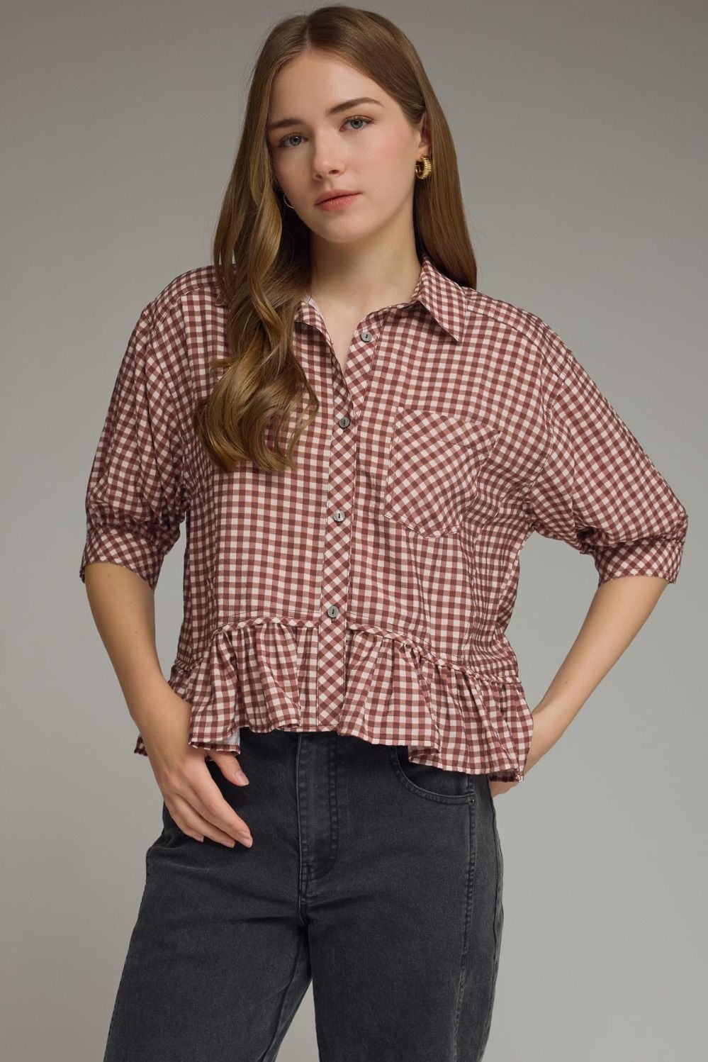 Ruffle Hem Gingam Top