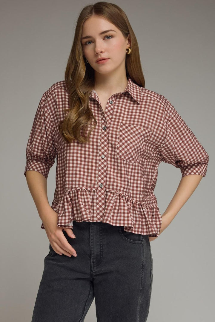 Ruffle Hem Gingam Top