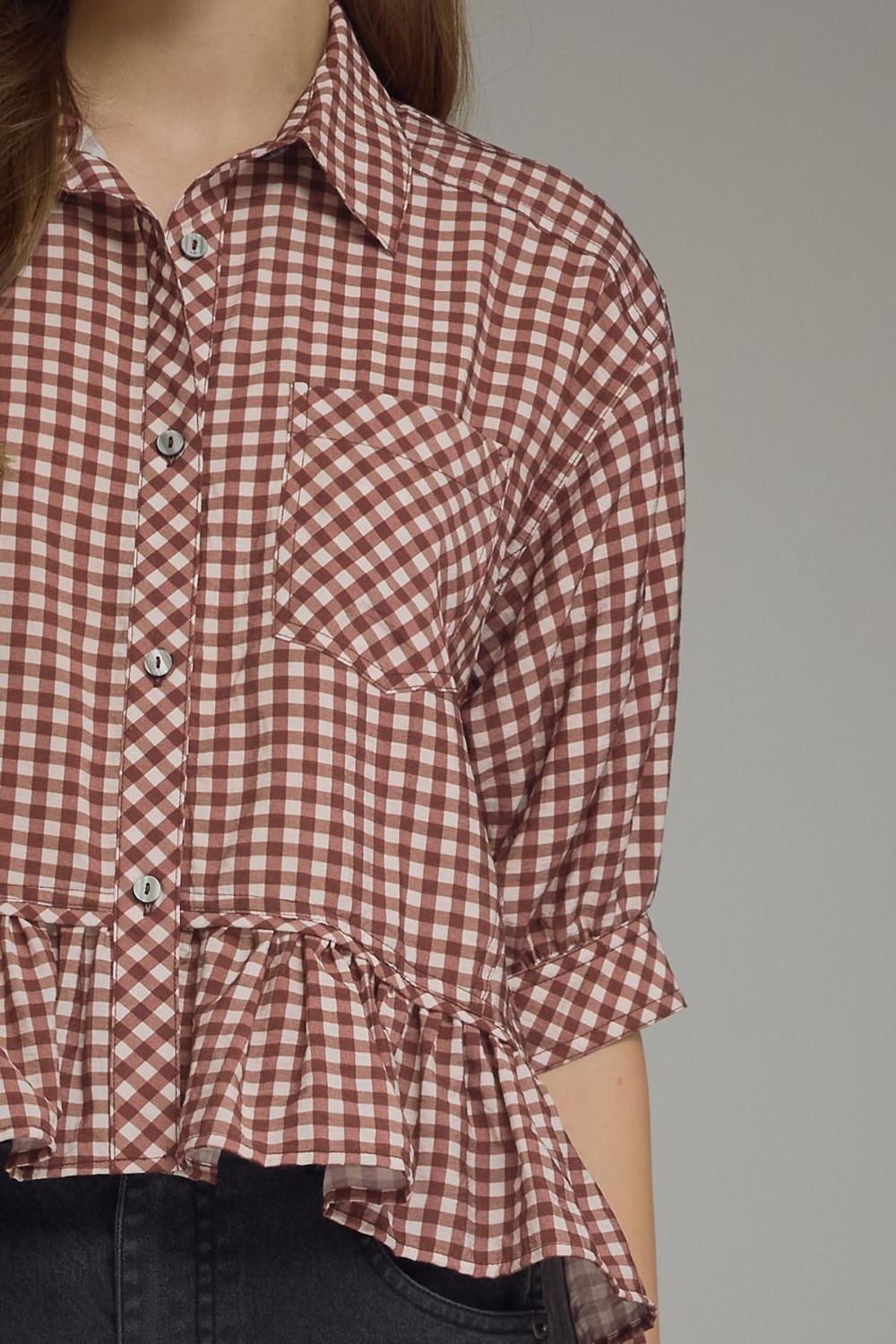 Ruffle Hem Gingam Top