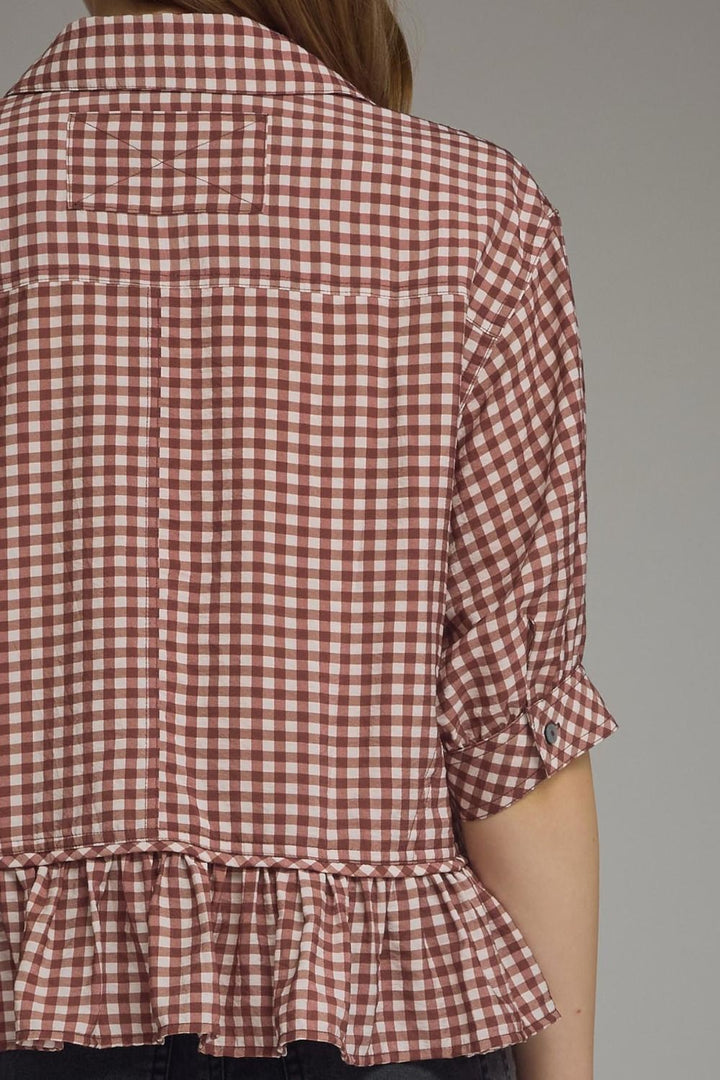 Ruffle Hem Gingam Top