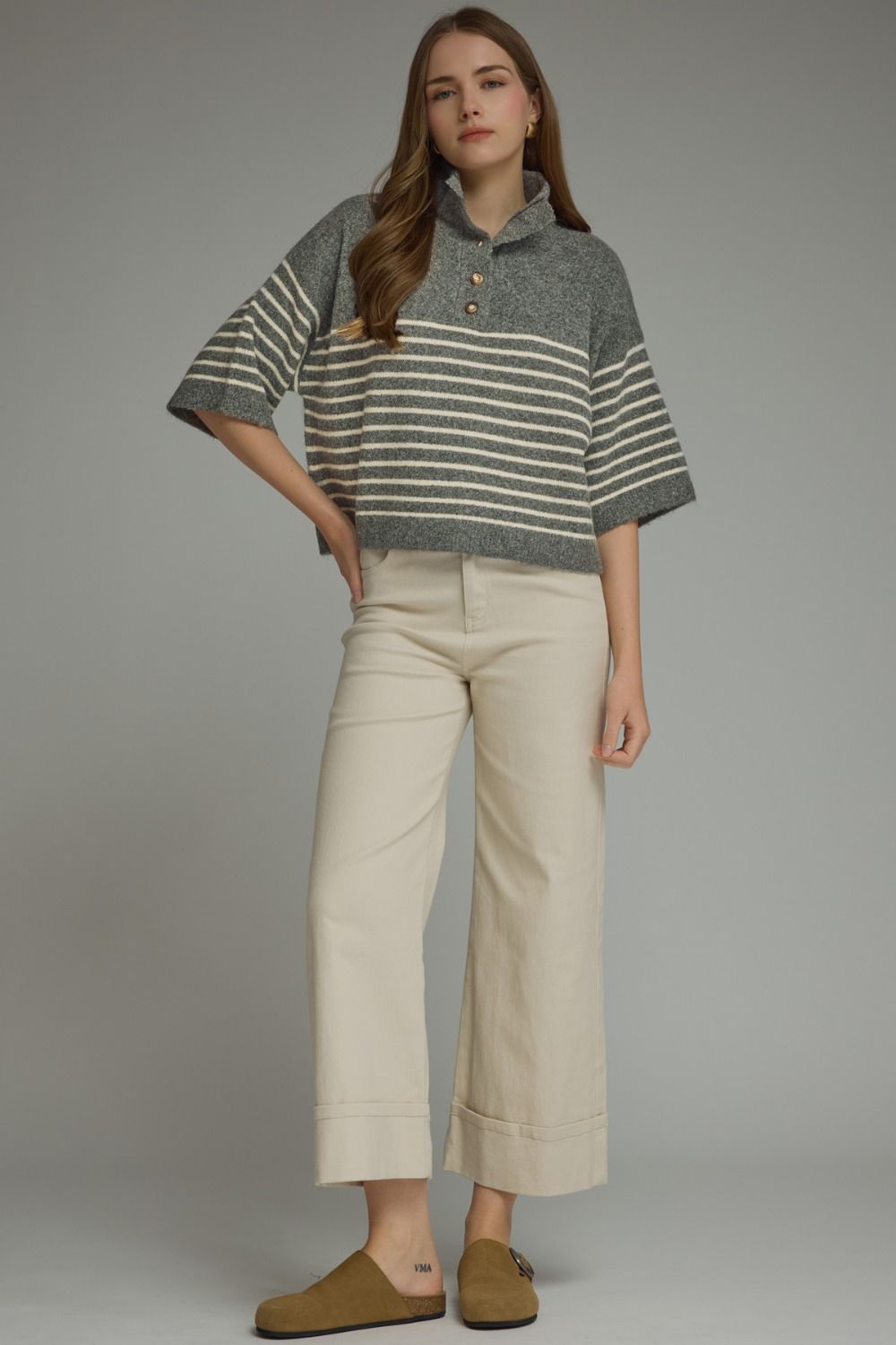 Stripe Short Sleeve Sweater