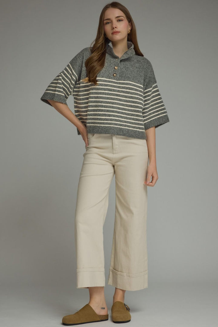Stripe Short Sleeve Sweater