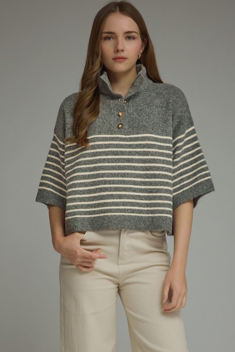 Stripe Short Sleeve Sweater
