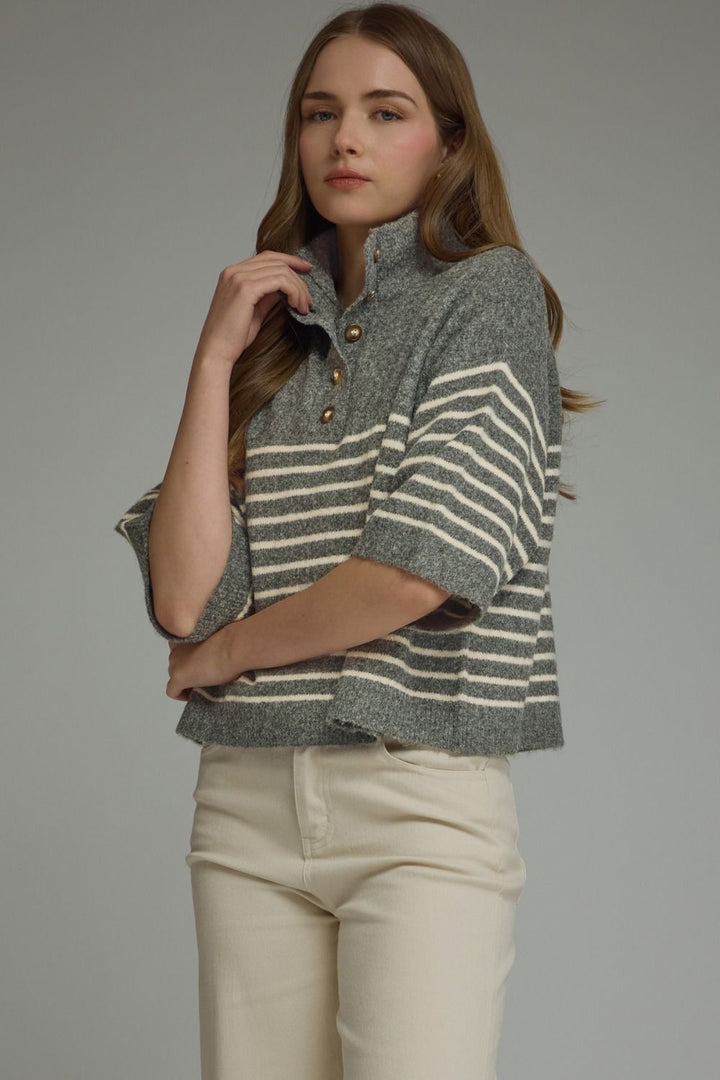 Stripe Short Sleeve Sweater