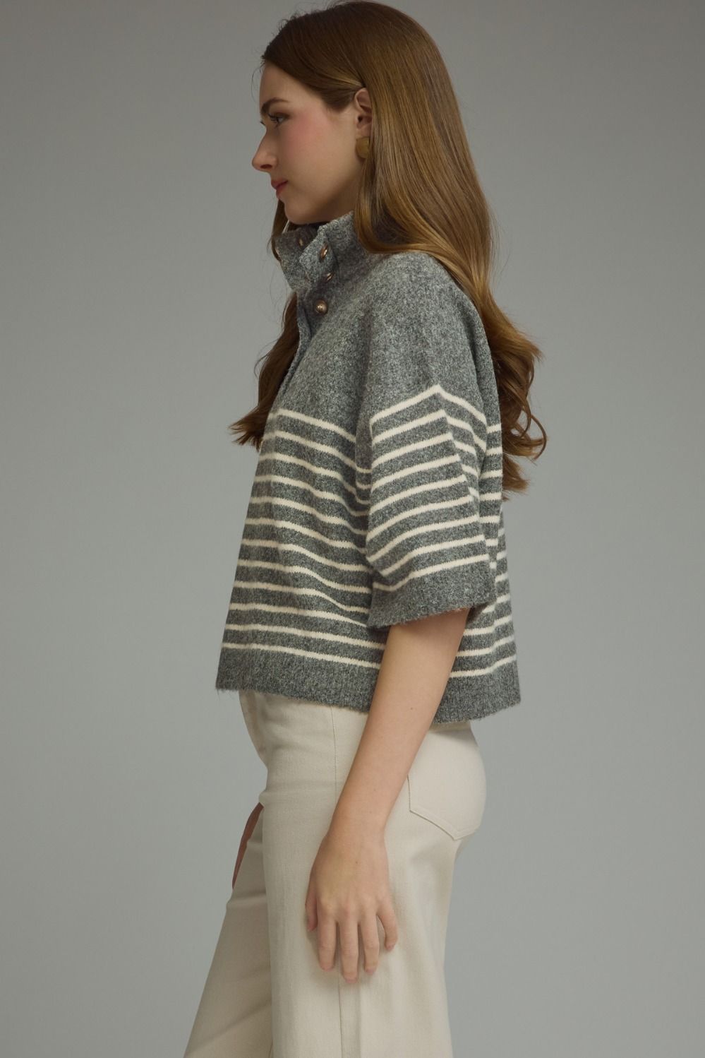 Stripe Short Sleeve Sweater