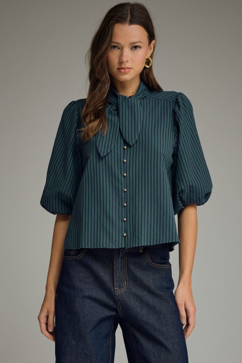 Stripe Tie Neck Top
