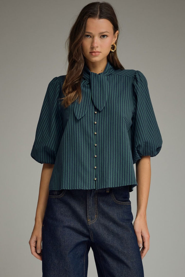 Stripe Tie Neck Top