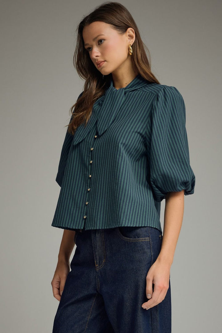 Stripe Tie Neck Top