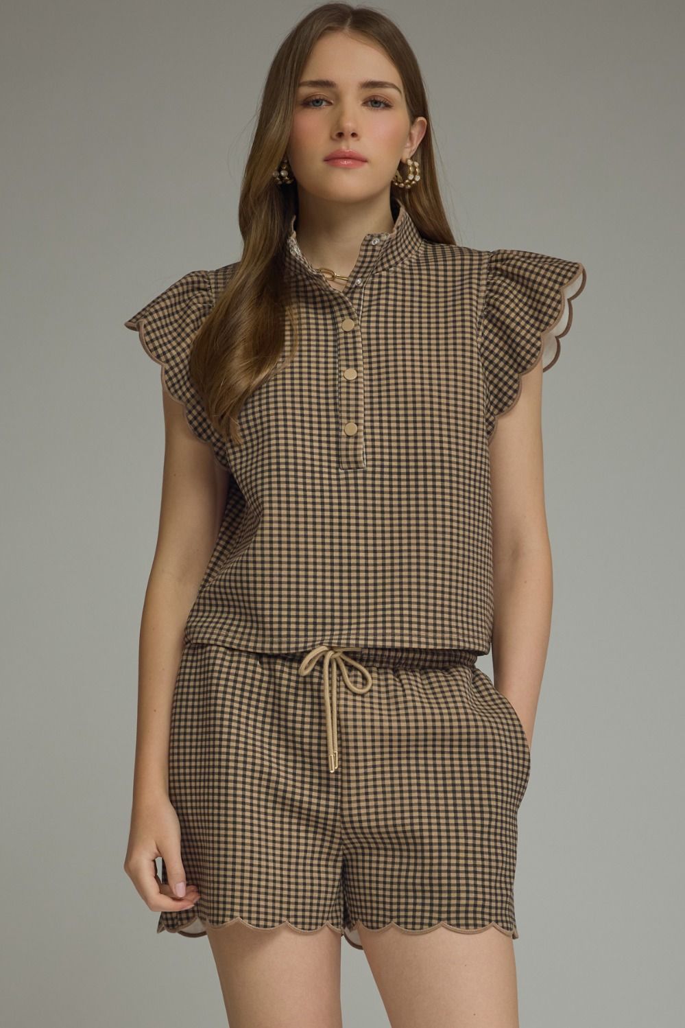 Gingham Ruffle Sleeve Top
