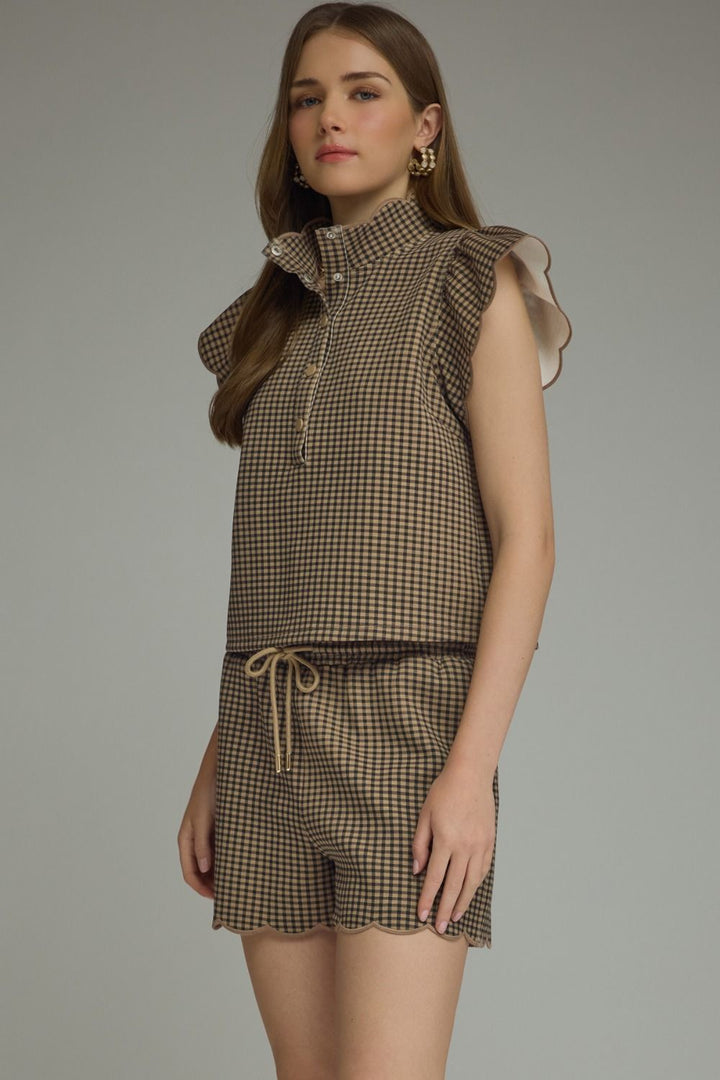 Gingham Ruffle Sleeve Top
