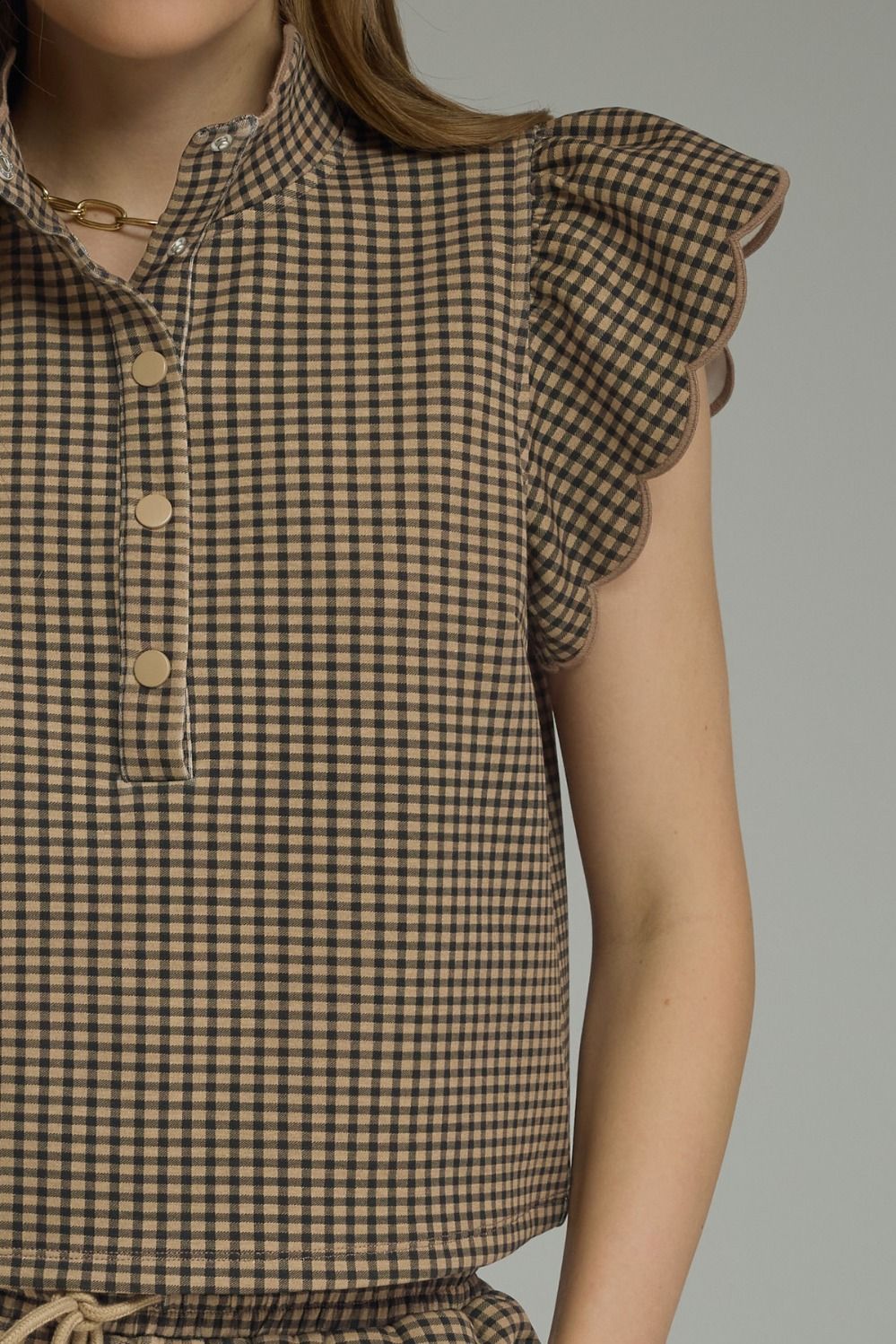 Gingham Ruffle Sleeve Top