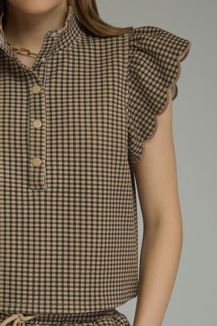 Gingham Ruffle Sleeve Top