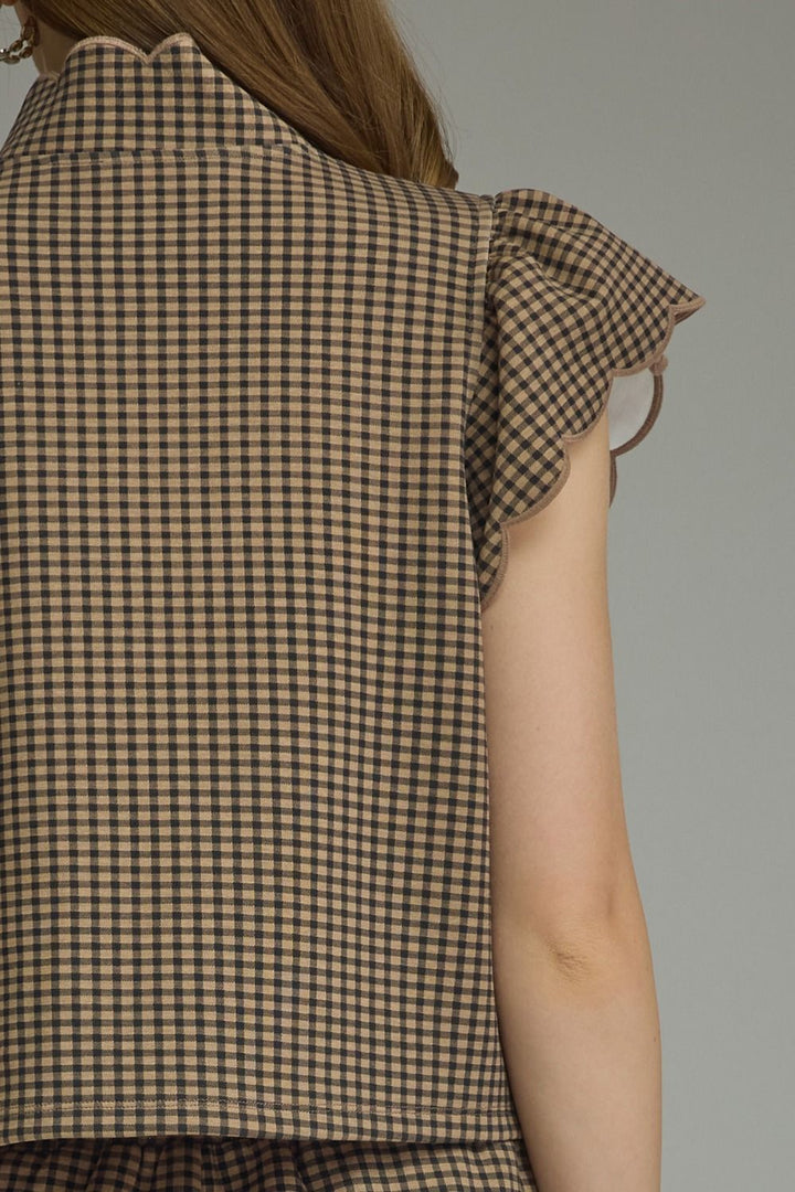 Gingham Ruffle Sleeve Top