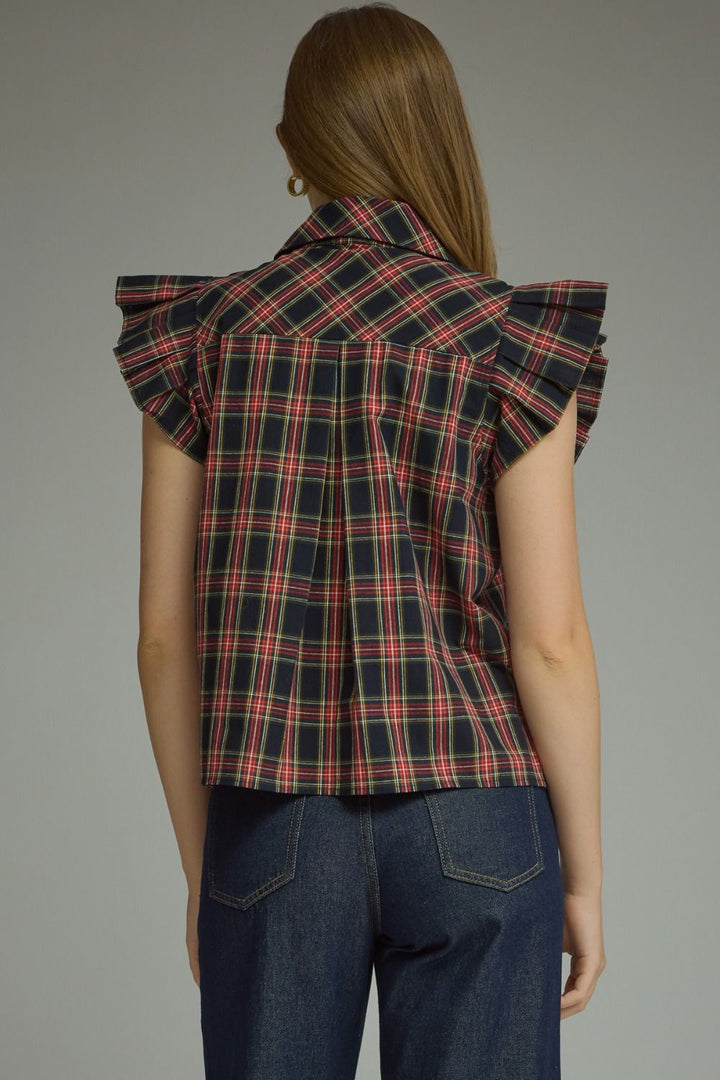 Plaid Ruffle Sleeve Top