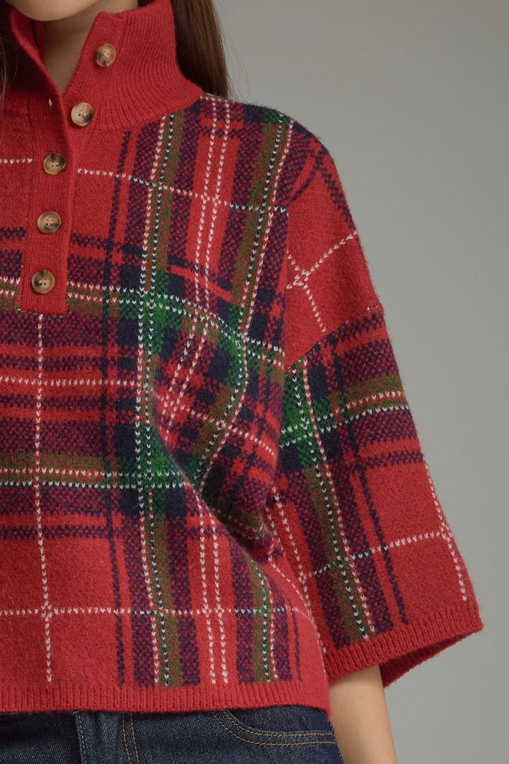 Plaid 3/4 Sleeve Sweater