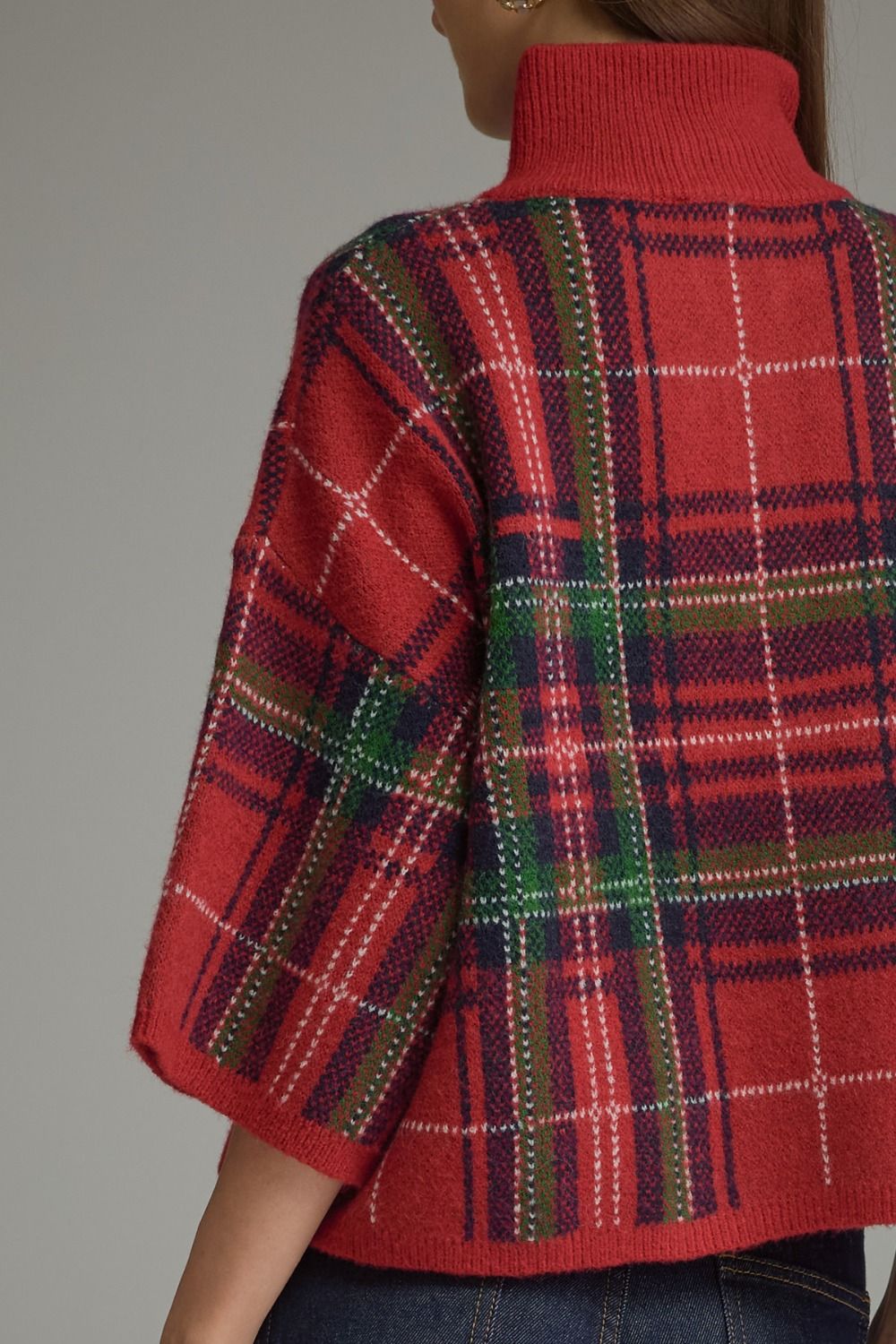 Plaid 3/4 Sleeve Sweater