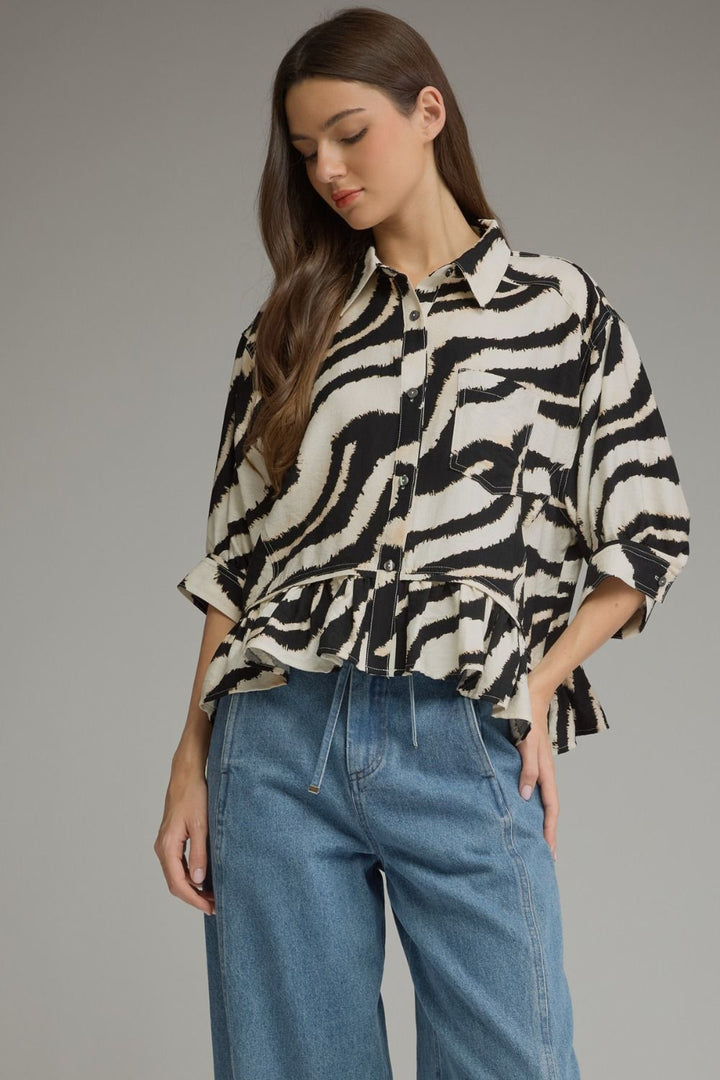 Zebra Ruffle Hem Top