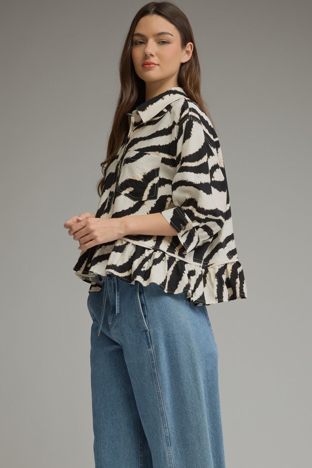 Zebra Ruffle Hem Top