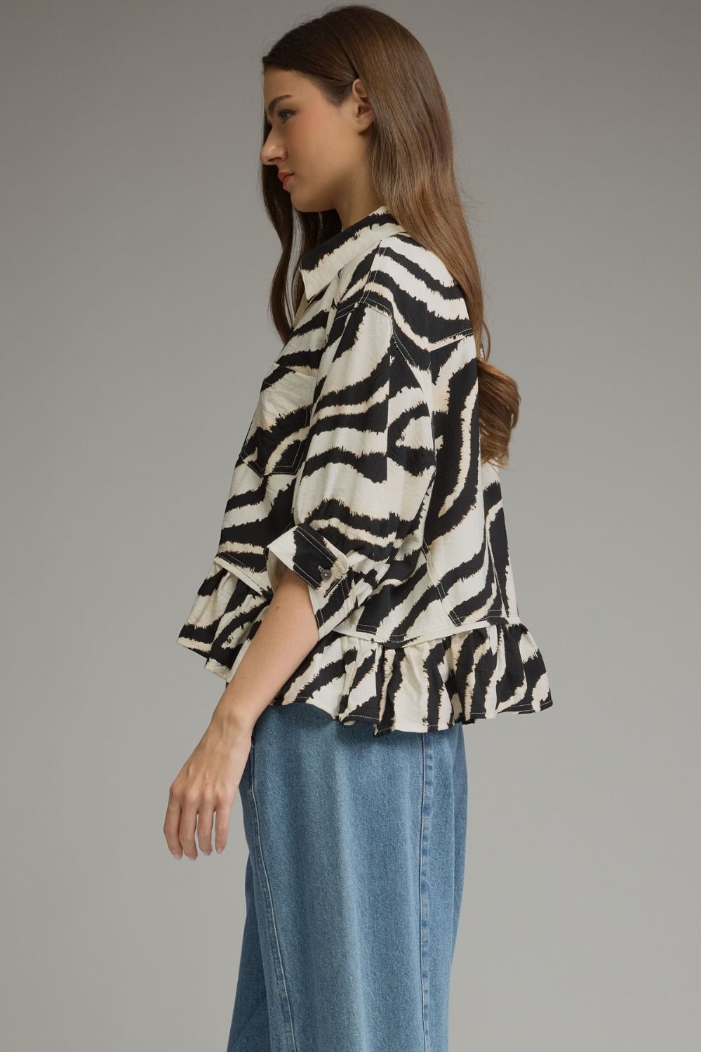 Zebra Ruffle Hem Top