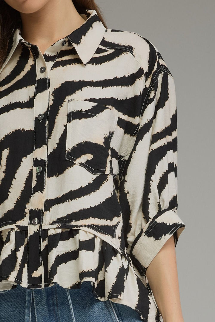 Zebra Ruffle Hem Top