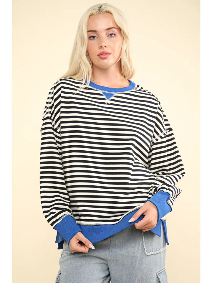 Stripe Comfy Casual Oversized Knit Top