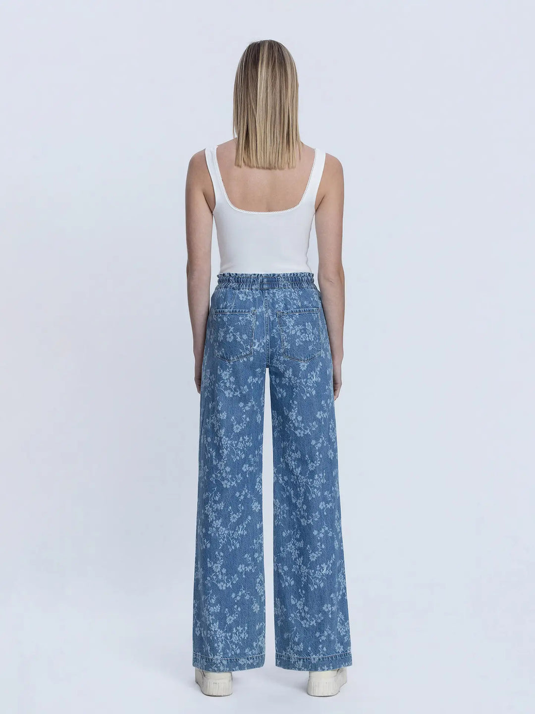 High Rise Floral Print Baggy Wide Leg Jeans