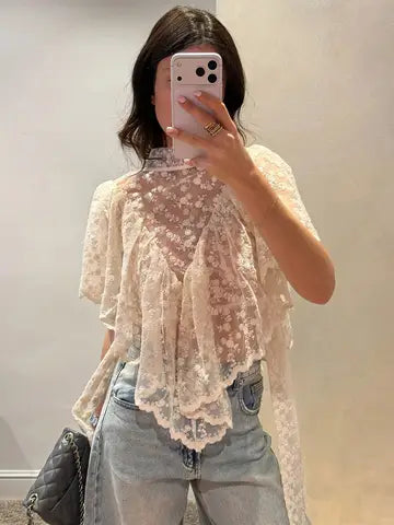 Floral Lace Ruffled Blouse
