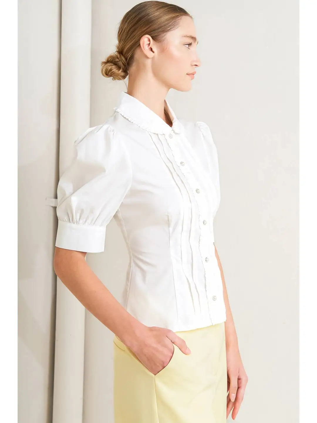 Ruffle Trimmed Collared Shirt
