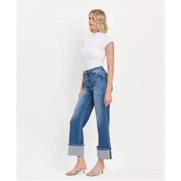 90's Vintage Super High Rise Cuffed Flare Jeans