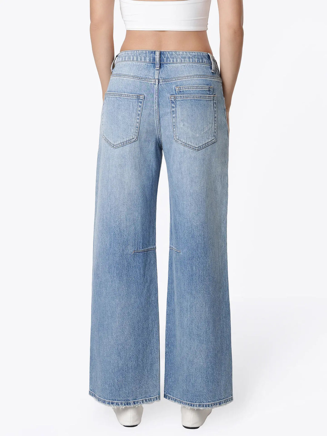 High Rise Patchwork Detail Waist Tie Wide Jeans
