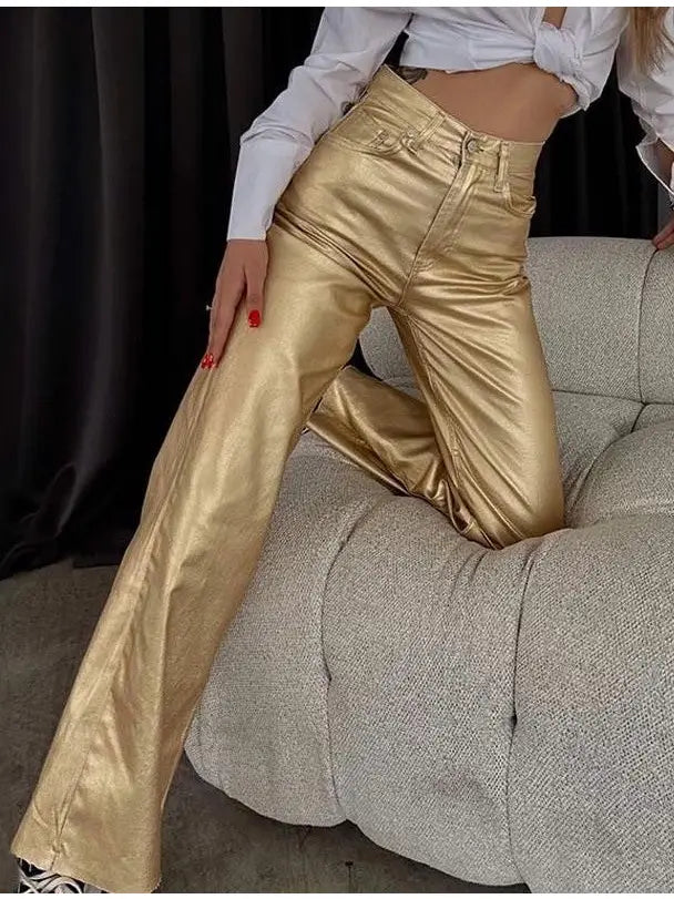 Gold Metallic Flare Pants