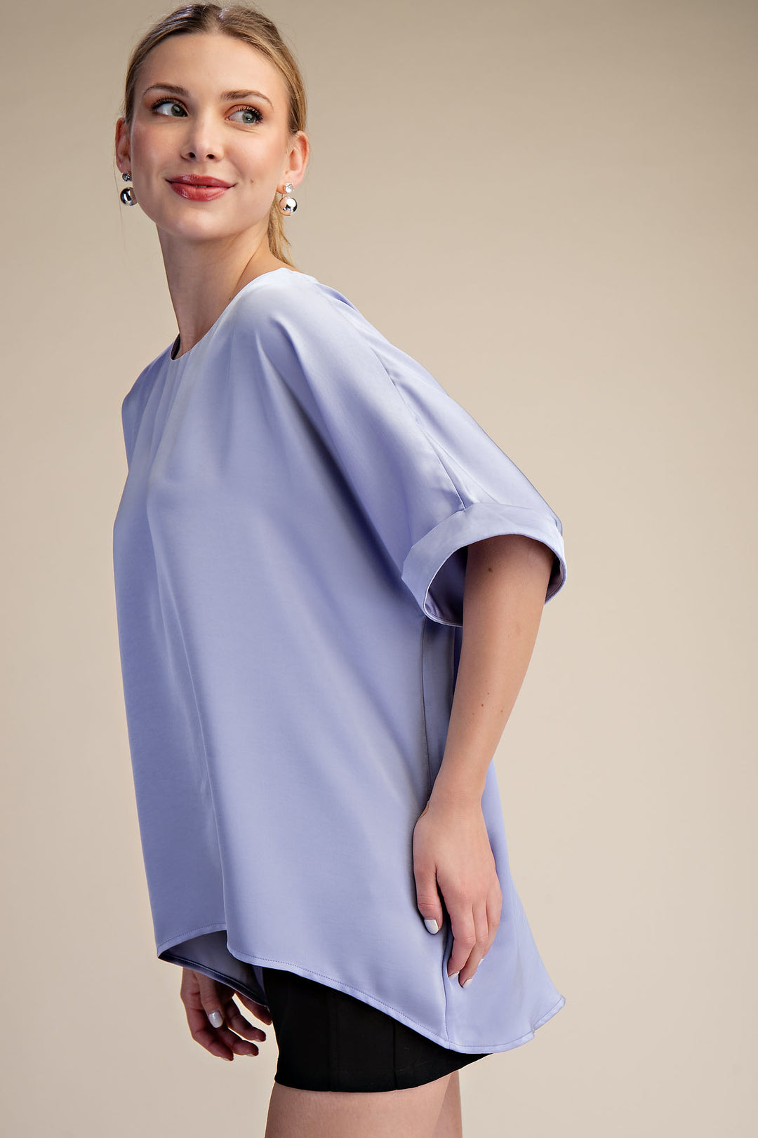 Boat Neck Cuffs Sleeve Oversized Top