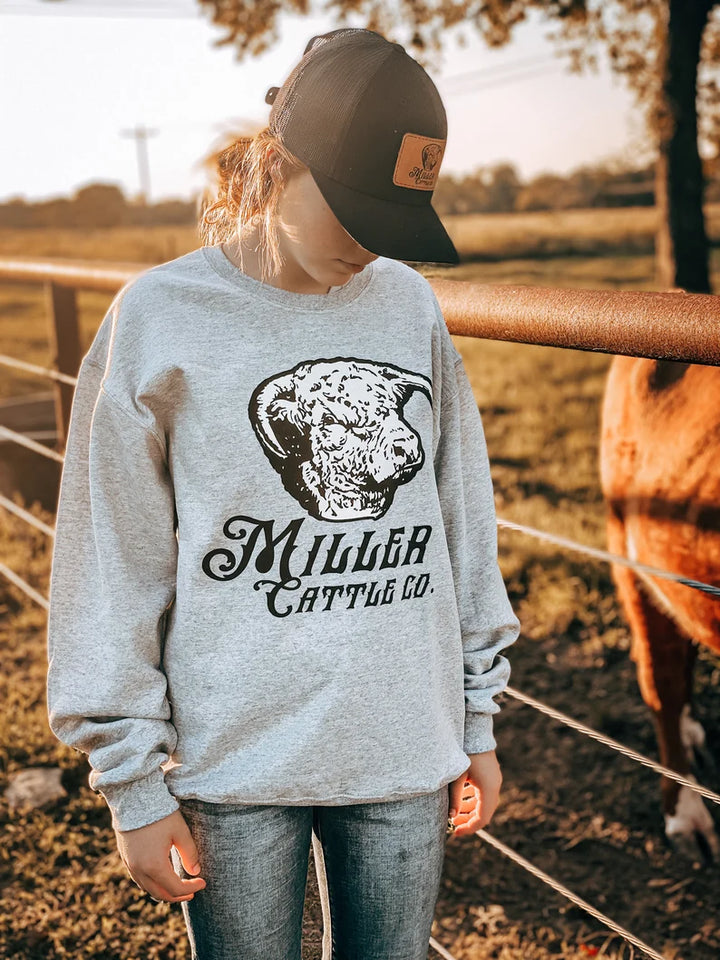 Miller Cattle Co- Sports Grey Logo Crewneck Sweatshirt