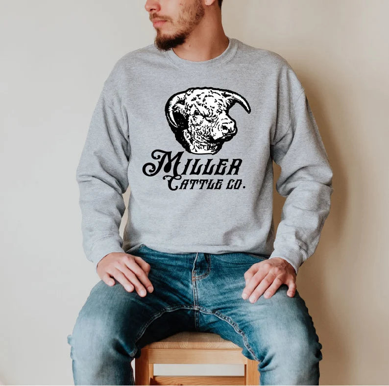 Miller Cattle Co- Sports Grey Logo Crewneck Sweatshirt