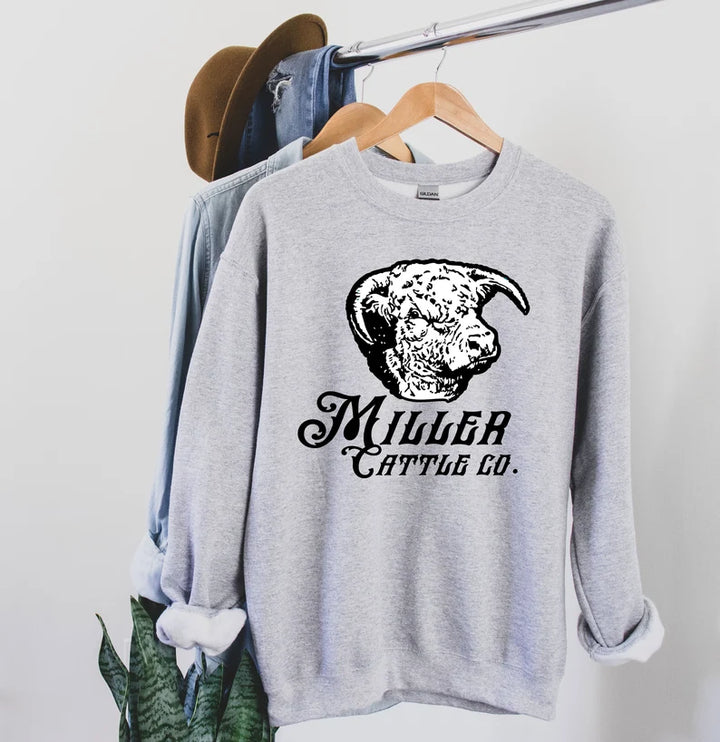 Miller Cattle Co- Sports Grey Logo Crewneck Sweatshirt