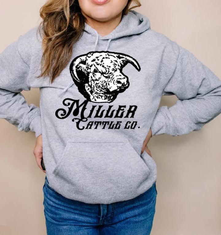 Miller Cattle Co- Sports Grey Logo Hoodie