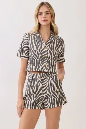 Zebra Print  Cropped Shirt