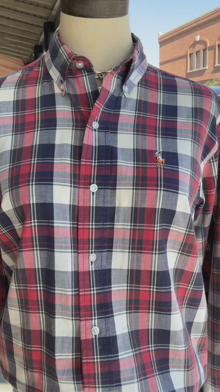 Thrifted-Ralph Lauren Navy/Red Plaid Button Down