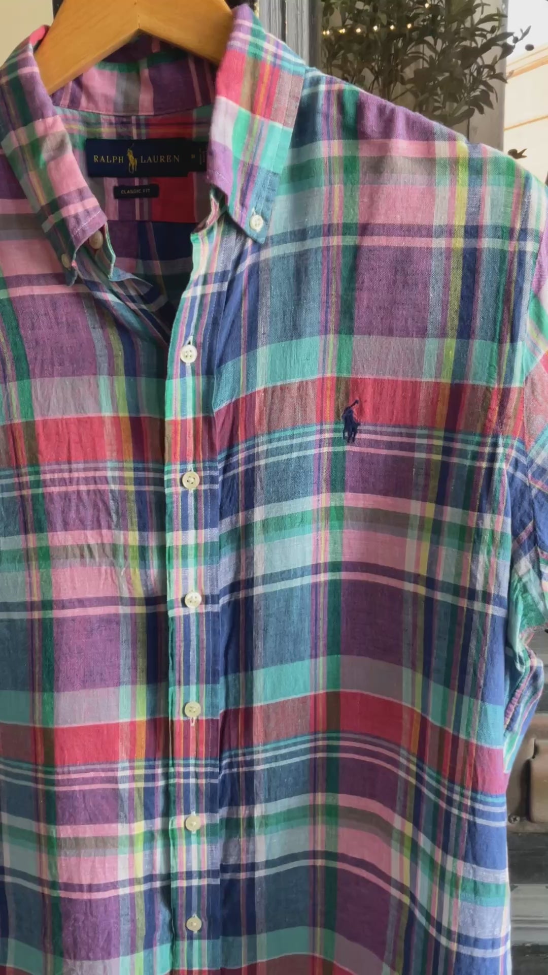 Thrifted-Linen Plaid Ralph Lauren Button Down