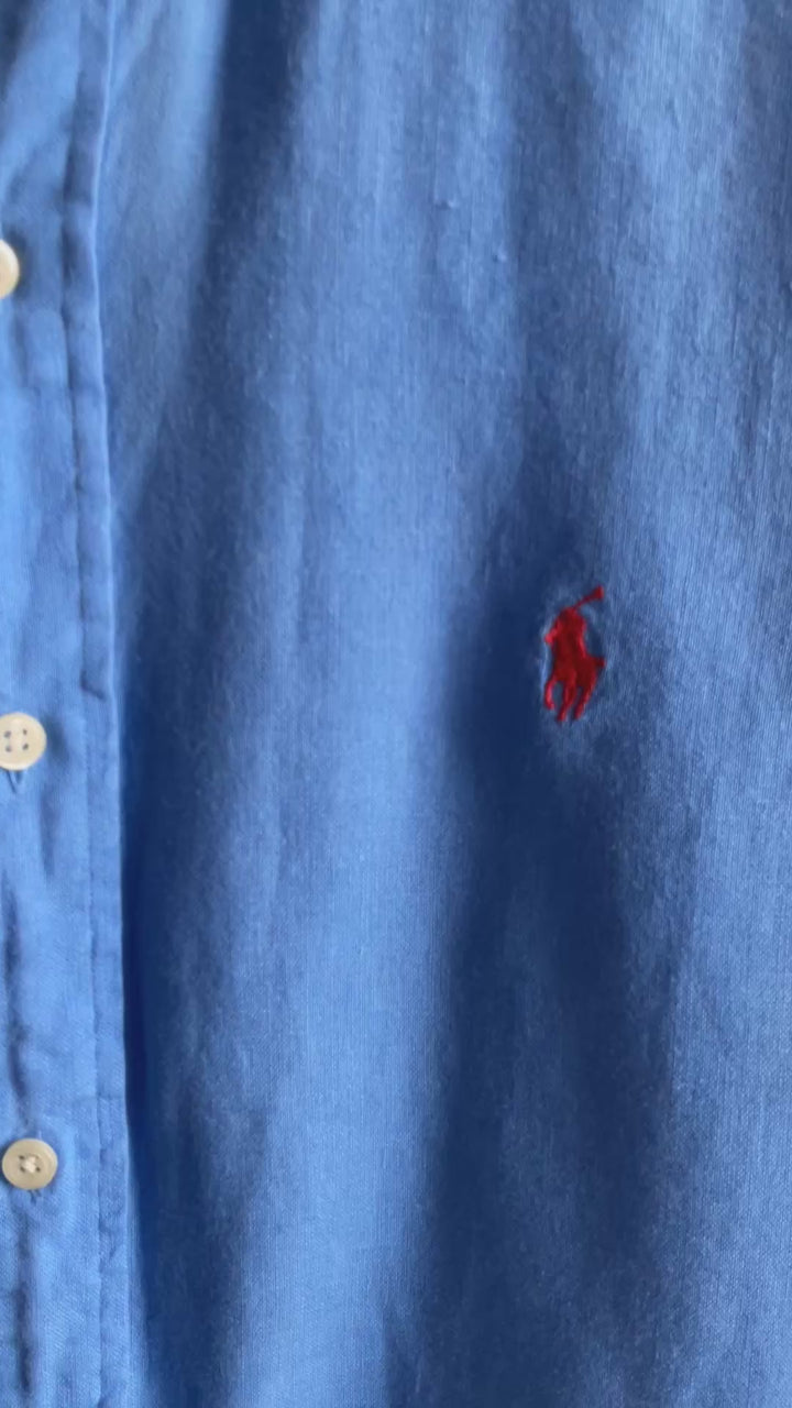 Thrifted-Blue Linen Button Down Ralph Lauren