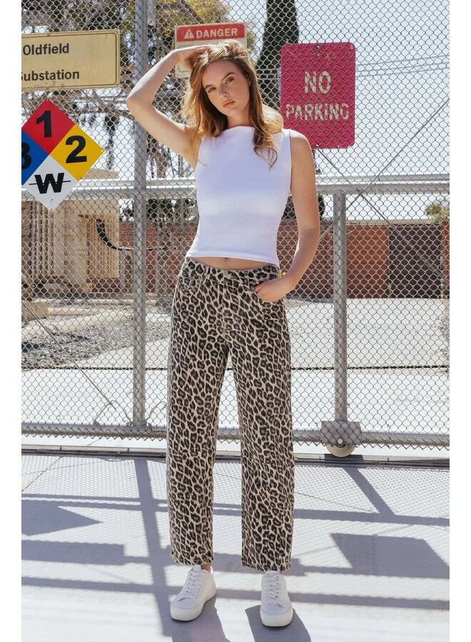 Kate High Rise Leopard Barrel Jeans