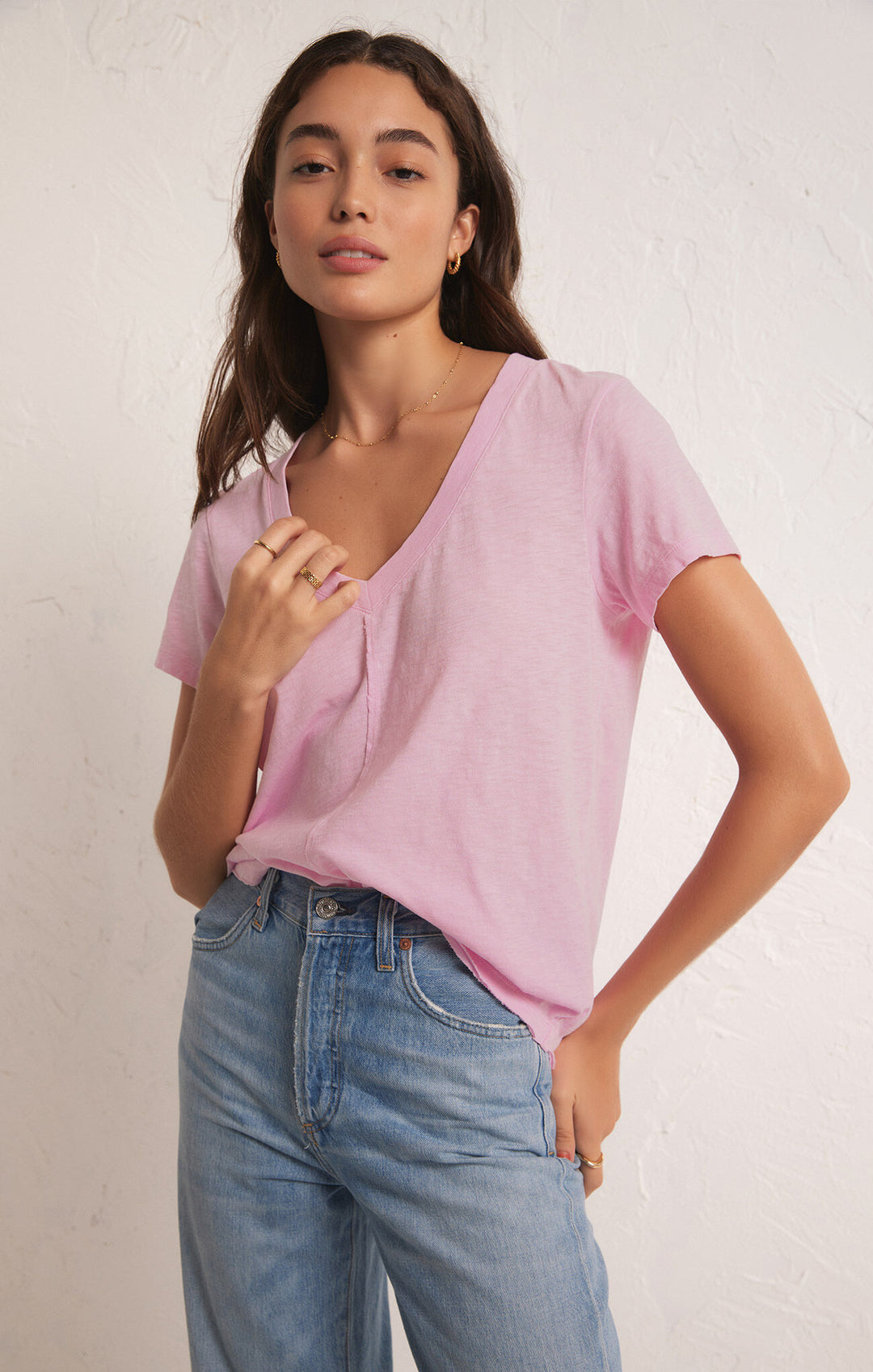 Asher V-Neck Tee-Hibiscus