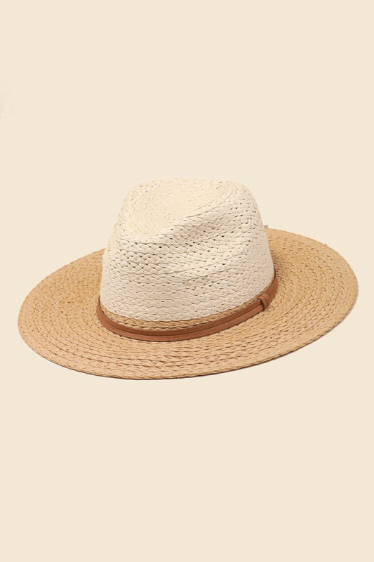 Two Tone Straw Knit Hat